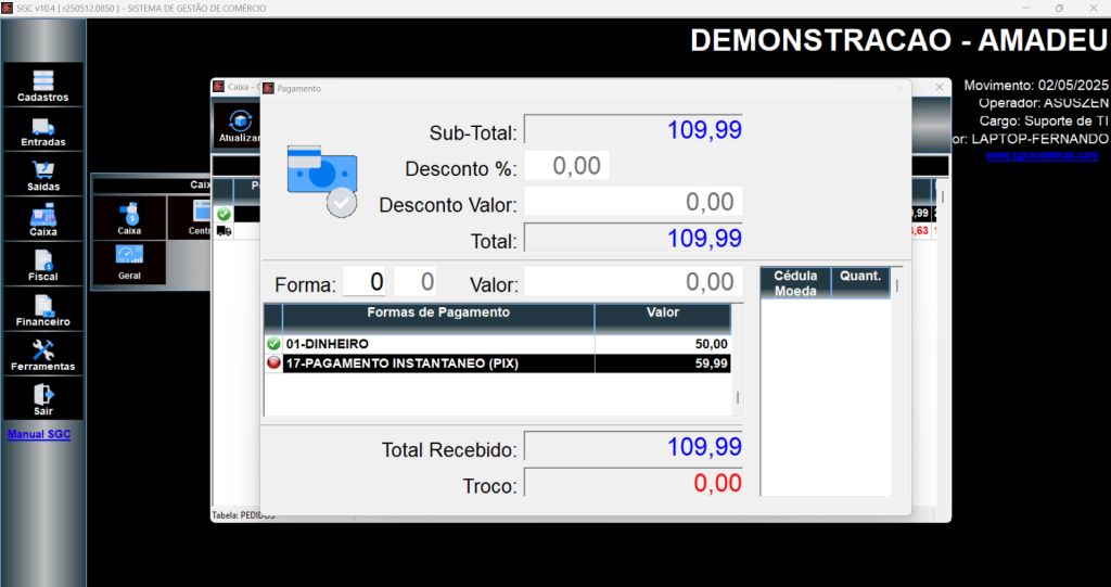 Formas de pagamento adicionadas