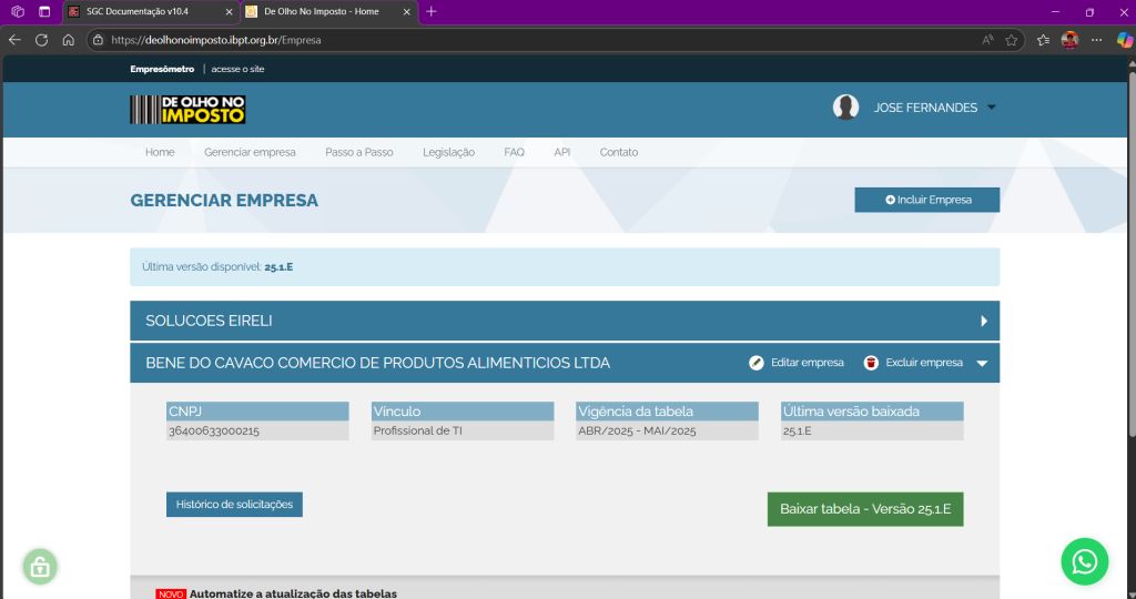 Detalhes da empresa vinculada