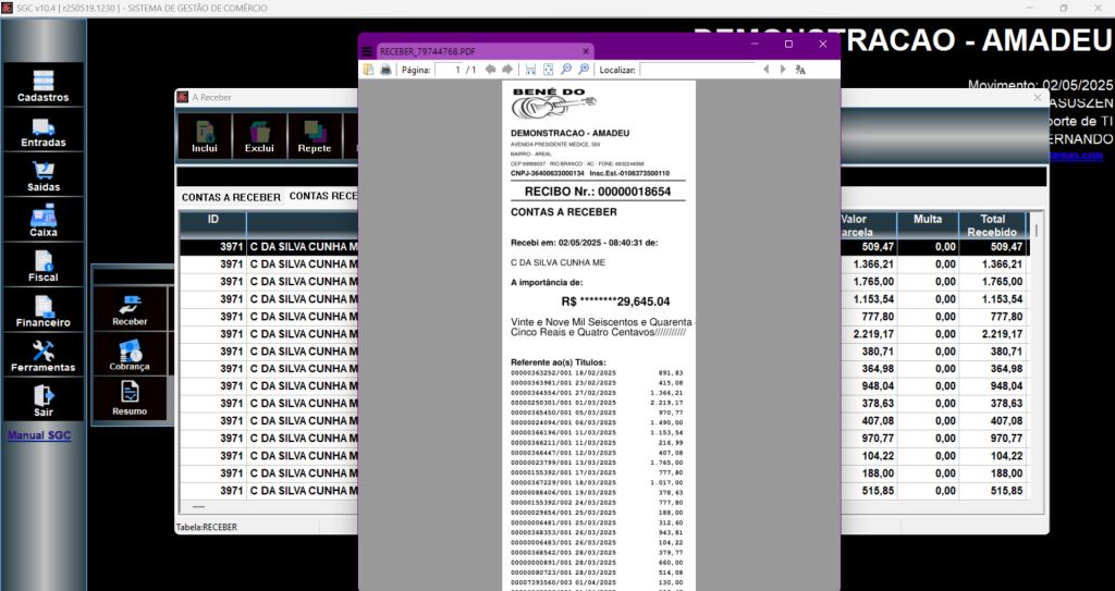Recibo gerado em PDF