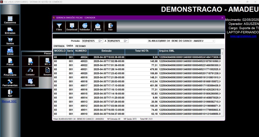 Lista de arquivos XML gerados