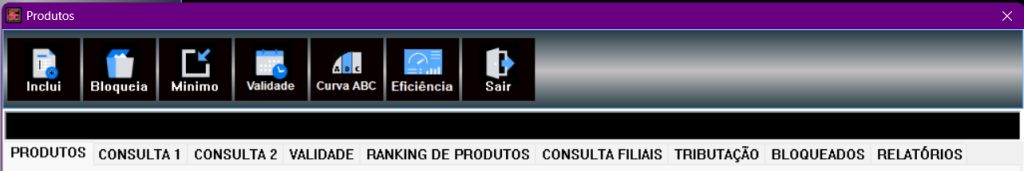 Abas do cadastro de produtos