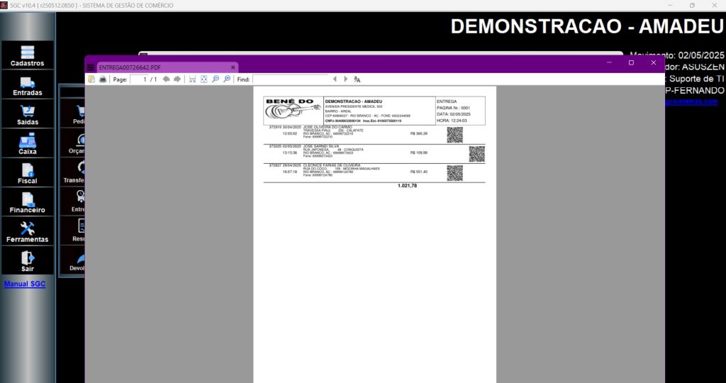 PDF com entregas