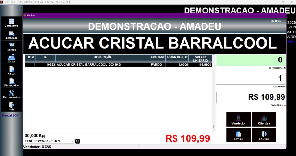 Produto Selecionado no Pedido