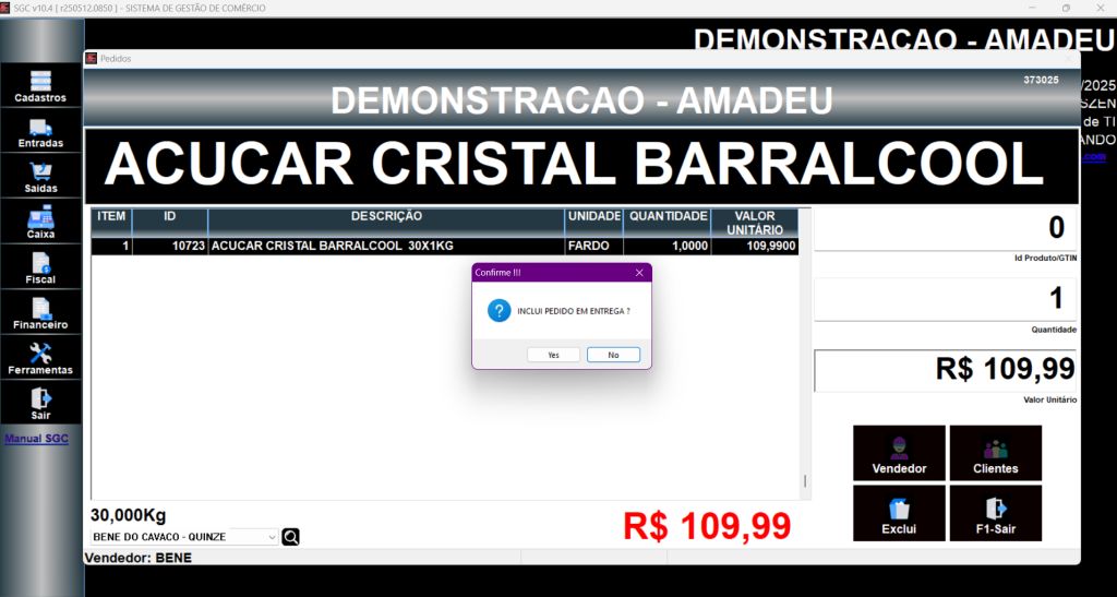 Confirmação de Inclusão em Entrega